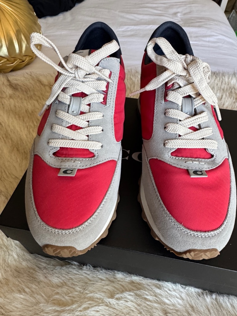 Coach Women's Red and Gray Lace-Up Sneakers